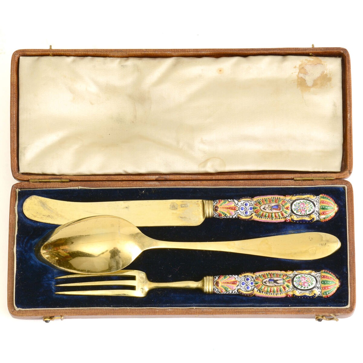 Wiener Biedermeier Silber Besteckset in Lederetui – Bild 2